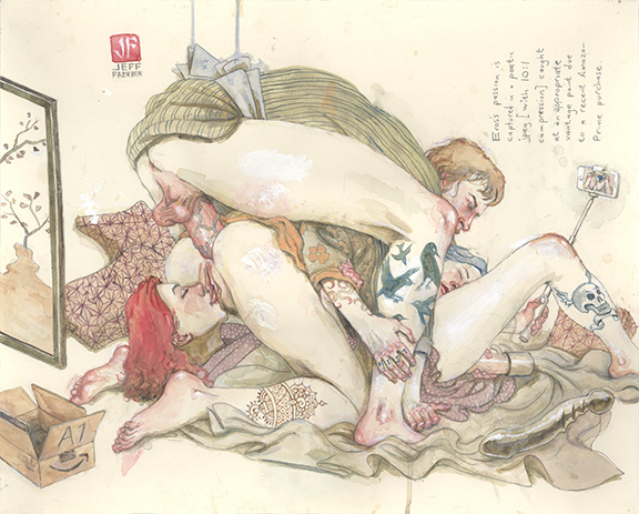 painting portraying a threesome with anal sex and cunnilingus by jeff faerber