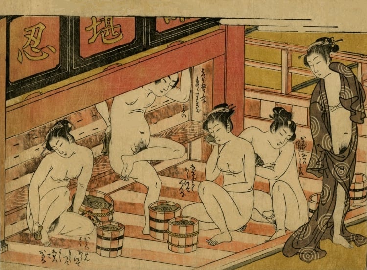 A picture of a mixed public bath by Koryusai