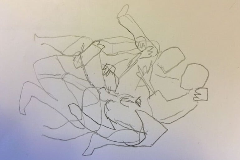 Subversive art: Preparatory sketch of an intimate threesome by Jeff Faerber