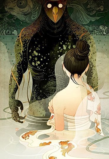 book cover with kappa and beauty standing in the water