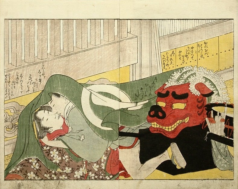 'Festival mask' (c.1805) from the series 'Ehon takara gura (Treasure Room of Love)' by Kitagawa Utamaro
