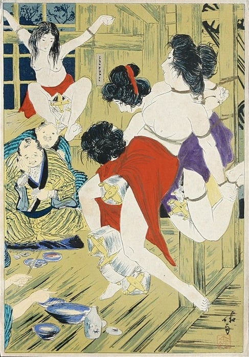 Kinbaku art by ito seiu - women tied in backstrap looms