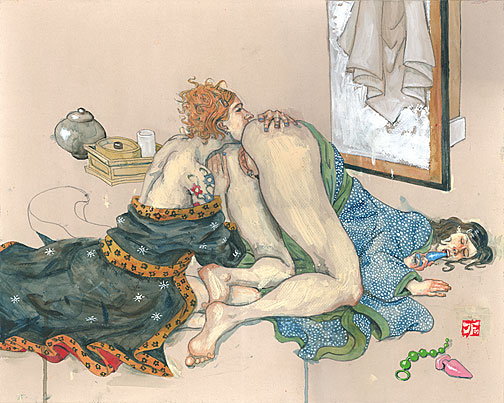 tattooed female rimming another aroused female biting on a vibrator jeff faerber