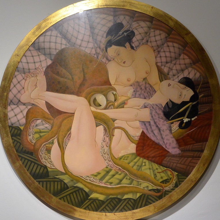 shunga plate portraying an octopus making love to two geisha by fernando bellver