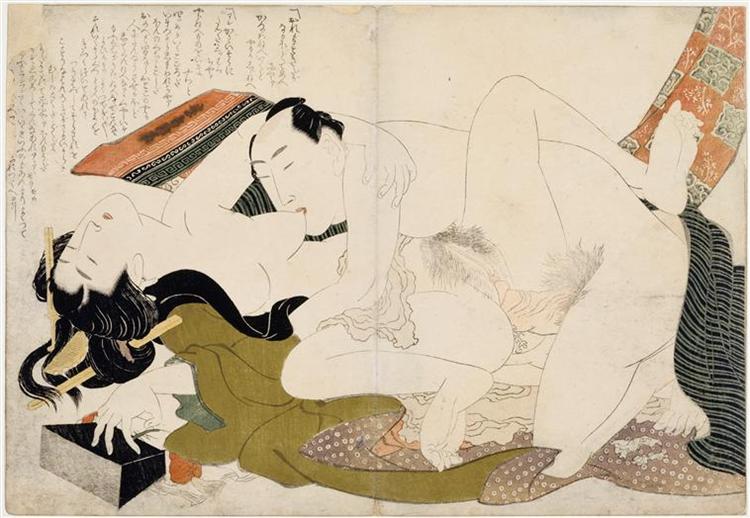 Hokusai - Models of Loving Couples - shunga - oban