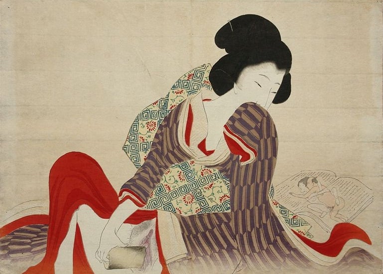 A print of a masturbating woman using a dildo