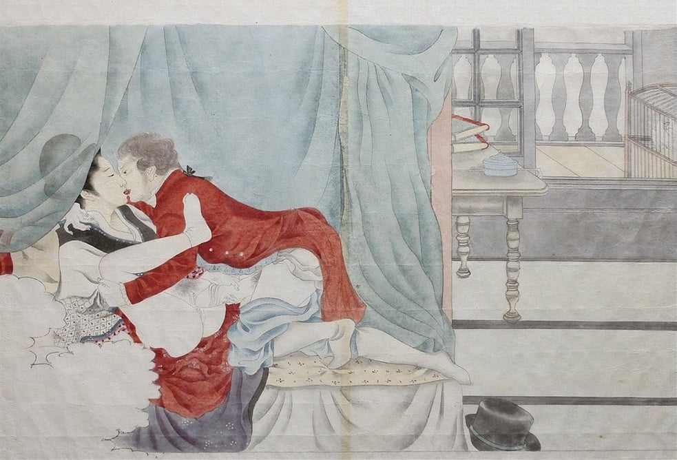painting of Jan Cock Blomhoff (?) with a Japanese woman' (c.1820) by a contemporary of Kawahara Keiga 