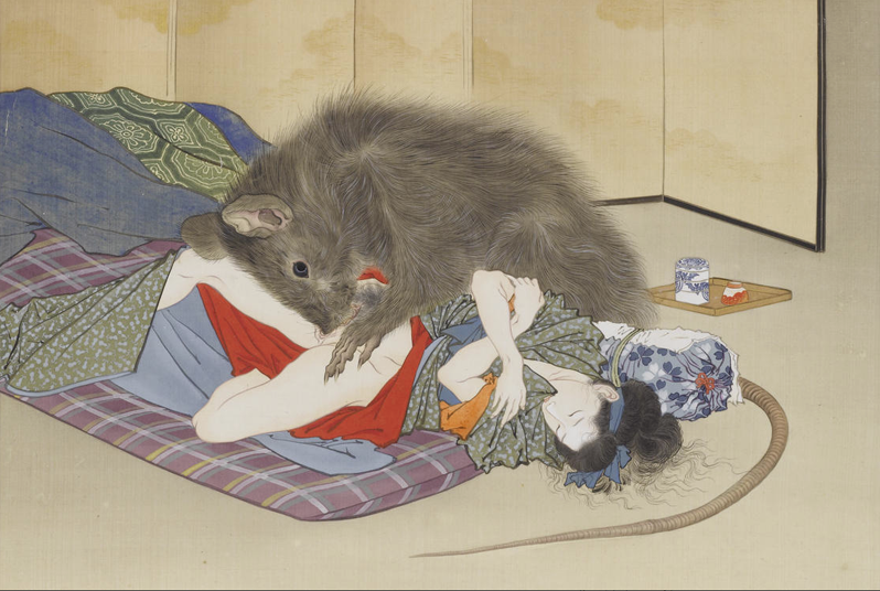 painting with rat performing oral sex on a girl by eitaku kobayashi 