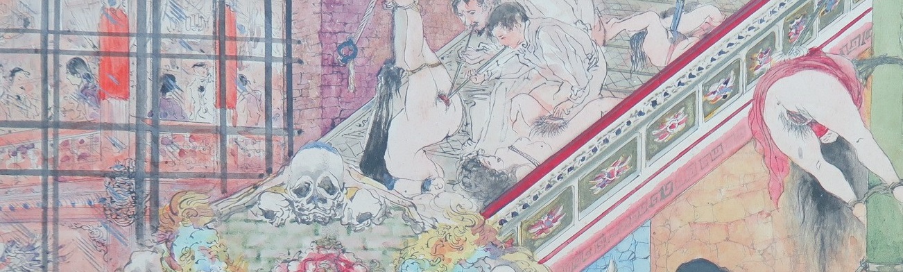 erotic painting with skulls and tied females
