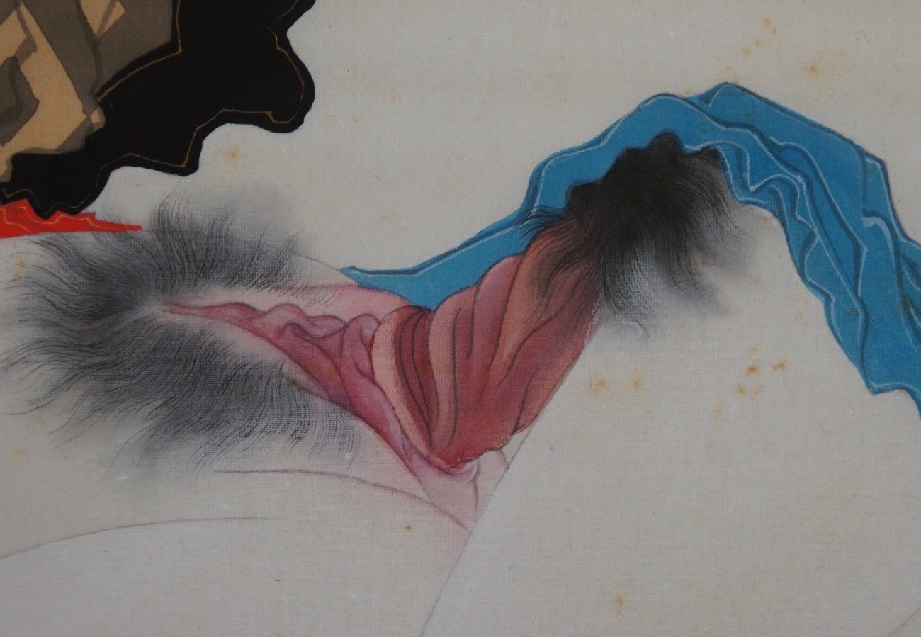 Detail of a Meiji painting of an Intercourse close up