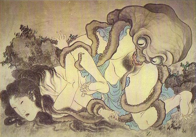 painting inspired by Hokusai's octopus design mid 19th century