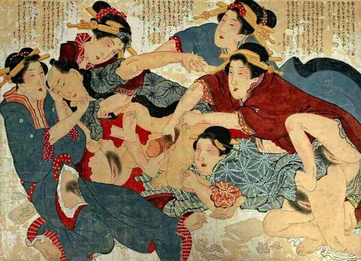 Painting portraying one male lover enjoying himself with five courtesans