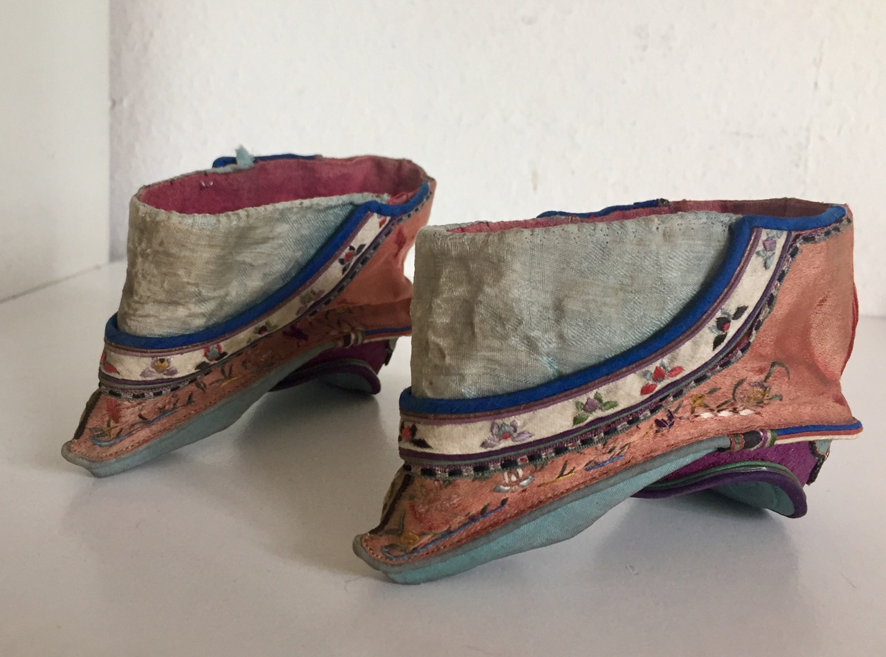 pair of original Chinese lotus shoes in the golden lilies style