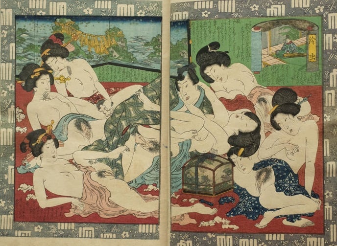 The womanizer Prince Genji having intercourse with 7 beauties by Koikawa Shōzan