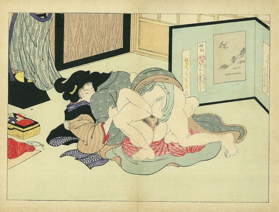 shunga album: sewing activities - making love to her husband - a cuckoo during the flight