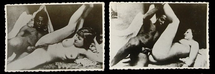 Vintage interracial - two pictures with a black man having sex with a white female