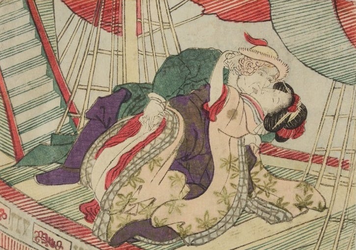 Japanese shunga with intimate foreigner on a boat
