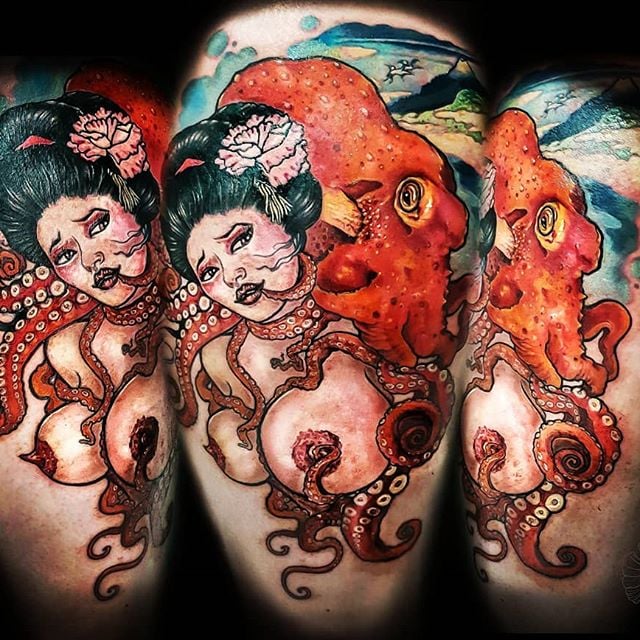 tattoo of A Young geisha and her octopus lover