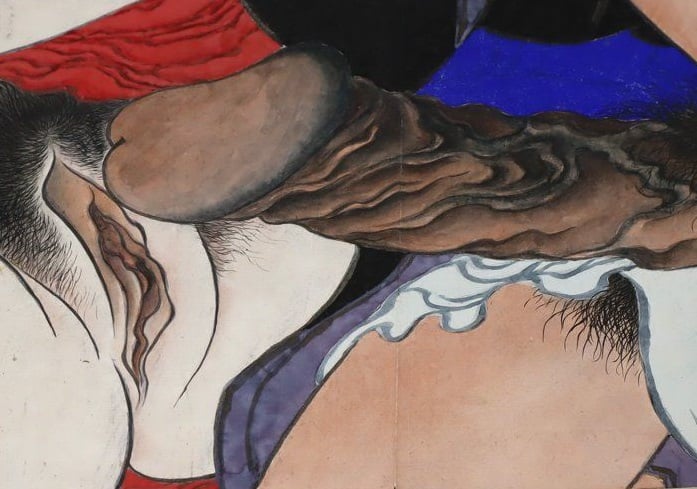 painting with a close up intercourse from the Meiji era