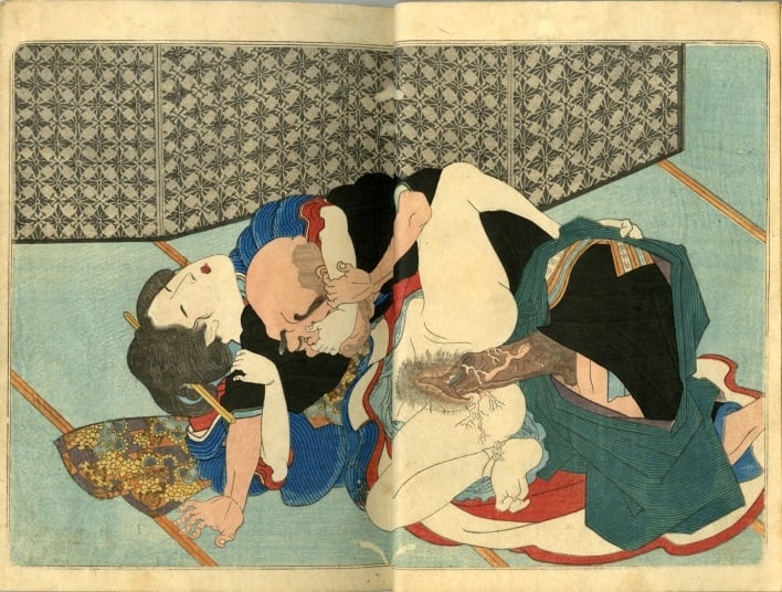 Utagawa Kunisada: Monk and wet-nurse