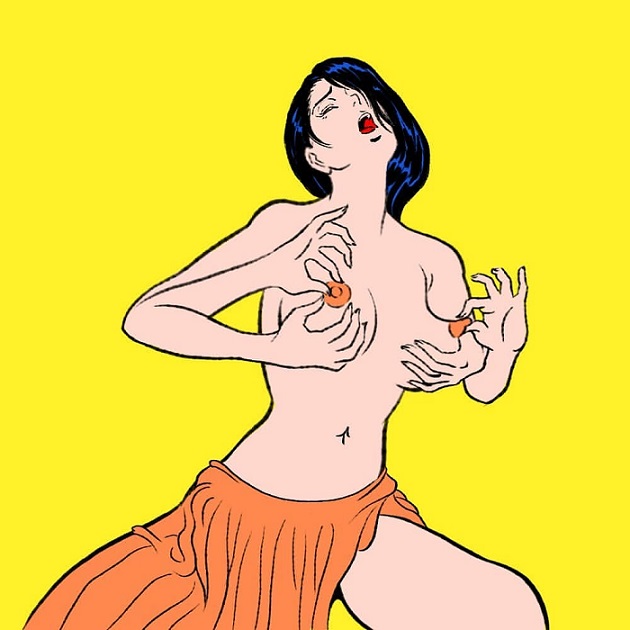 semi-nude female touching her breats with four arms by pigo lin