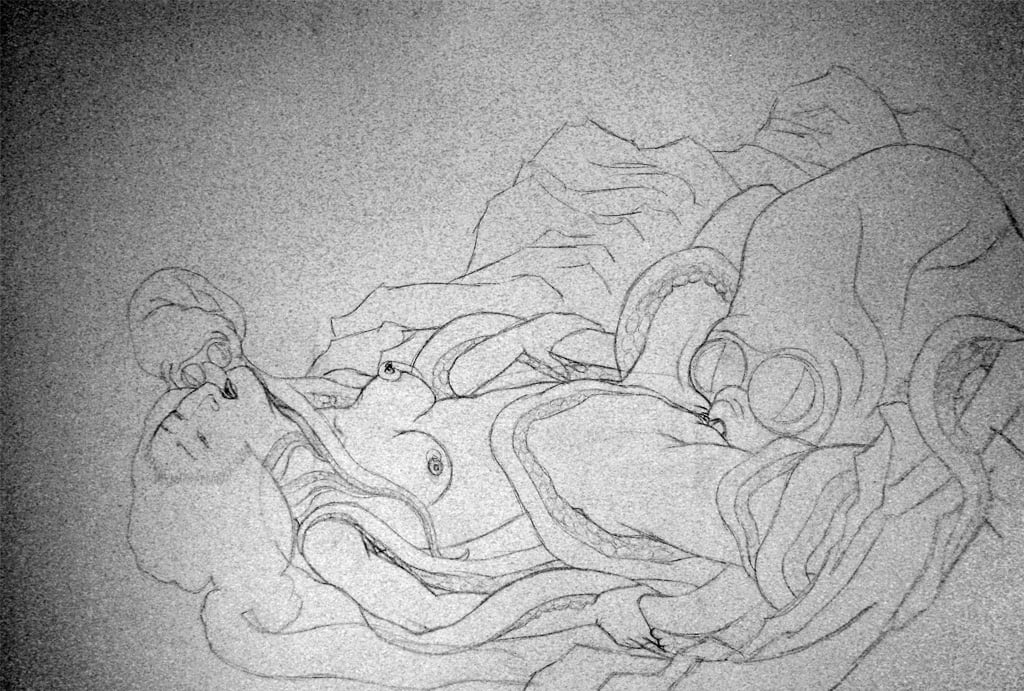 sketch by Muhamed Kafedžić of Hokusai The dream of fisherman's wife
