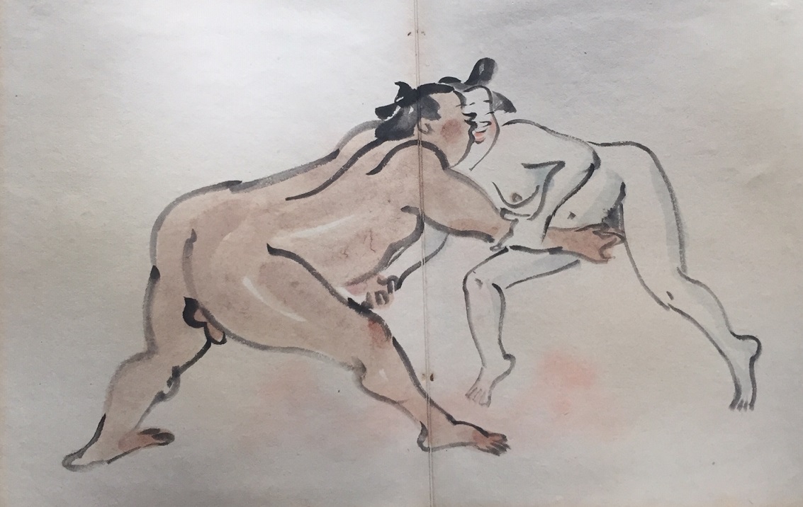'Couple in an erotic wrestling match