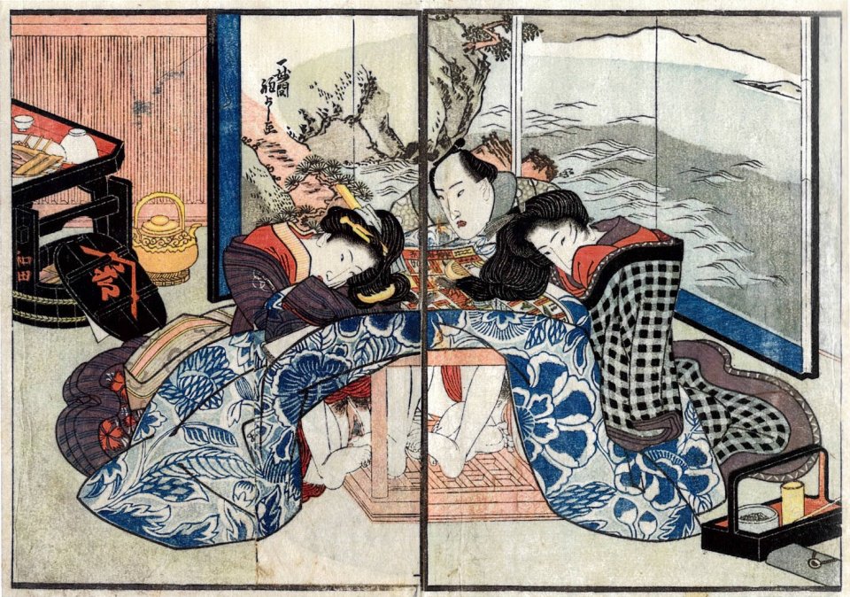 Scene with the lifted flap by Kuniyoshi