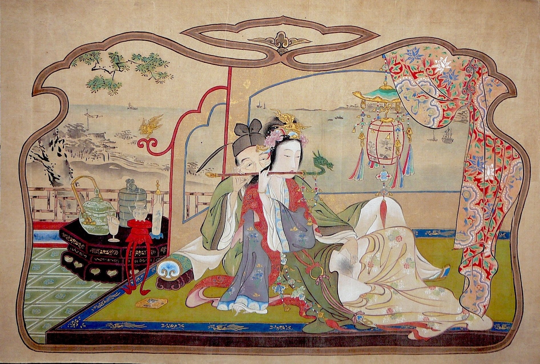 Picture one: Imperial couple playing the flute (c.1800-20) by Hosoda Eishi