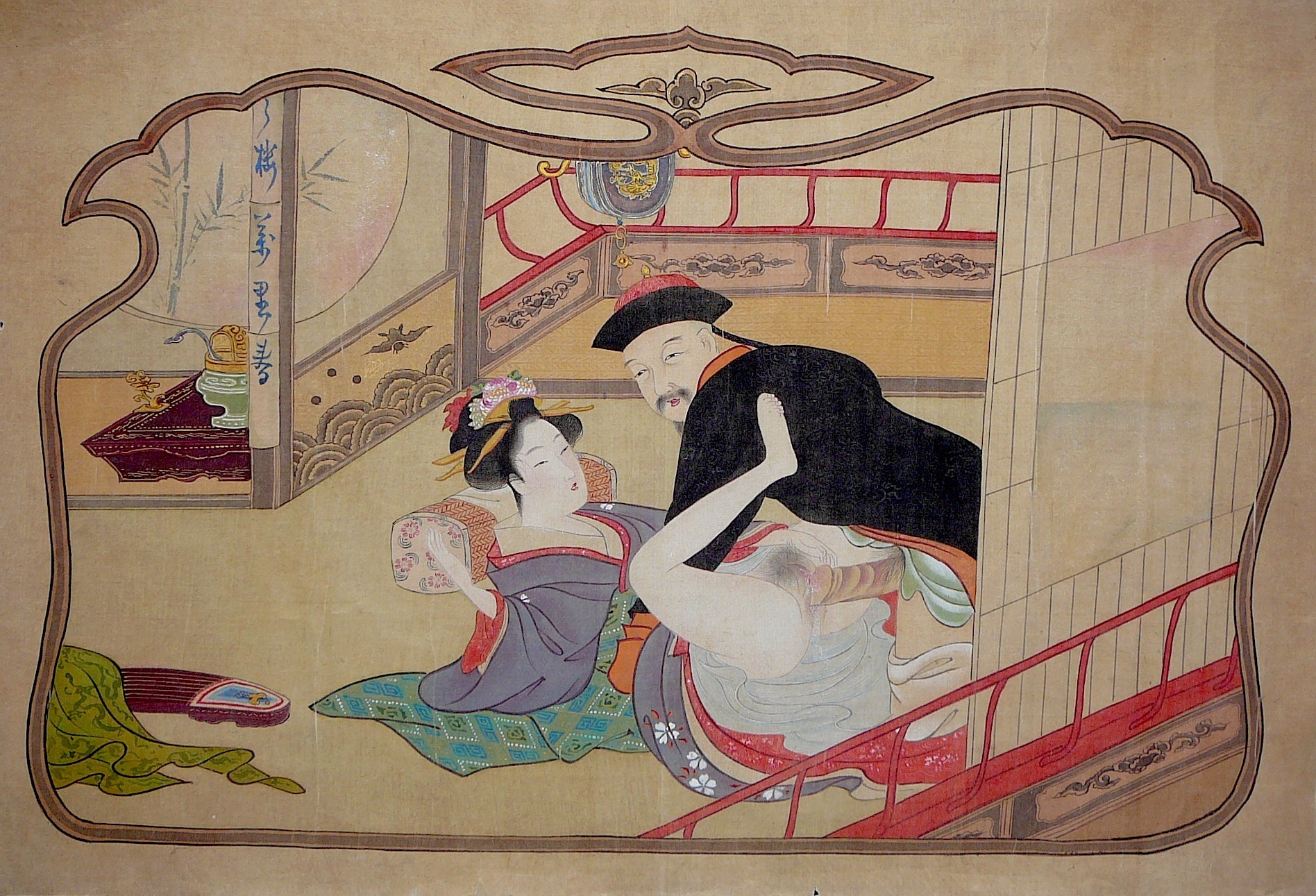A Chinese merchant making love to a Japanese prostitute by Hosoda Eishi