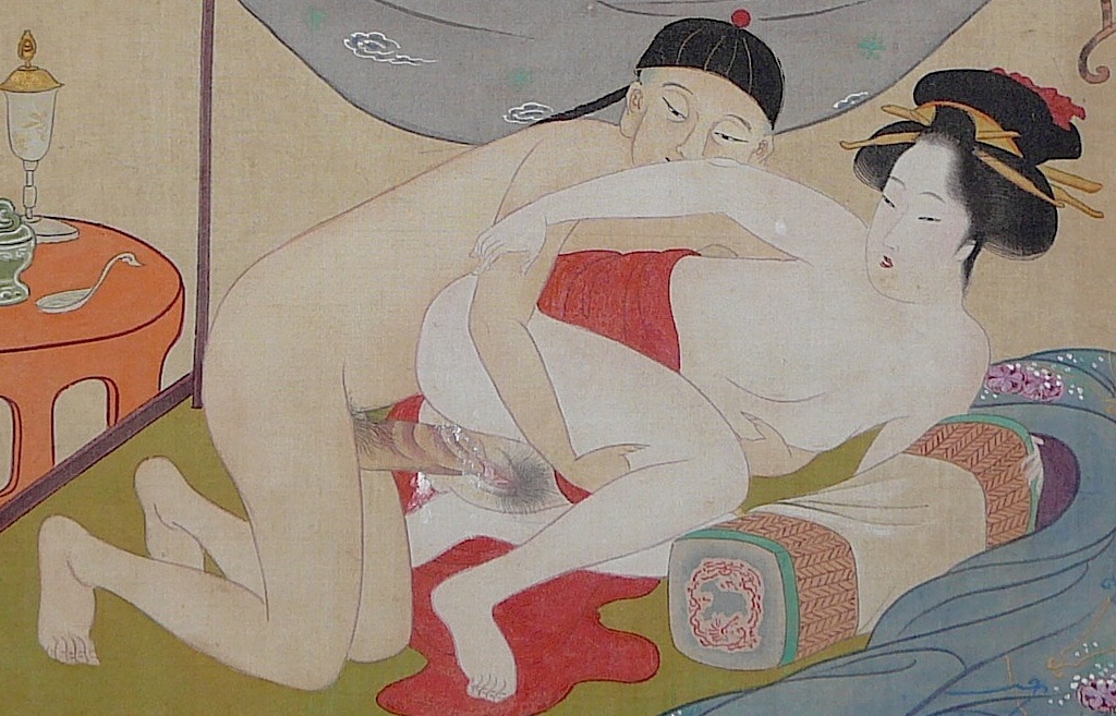 Chinese male and Japanese geisha by Hosoda Eishi