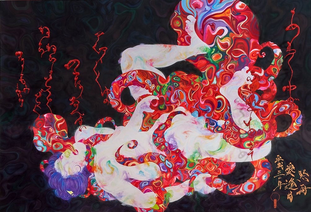 acrylic gouache the dream of the fisherman's wife by Sisyu - colorful octopus