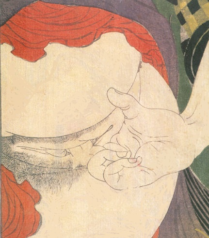 Close up of a male hand stimulating the female vulva by Kikugawa Eizan