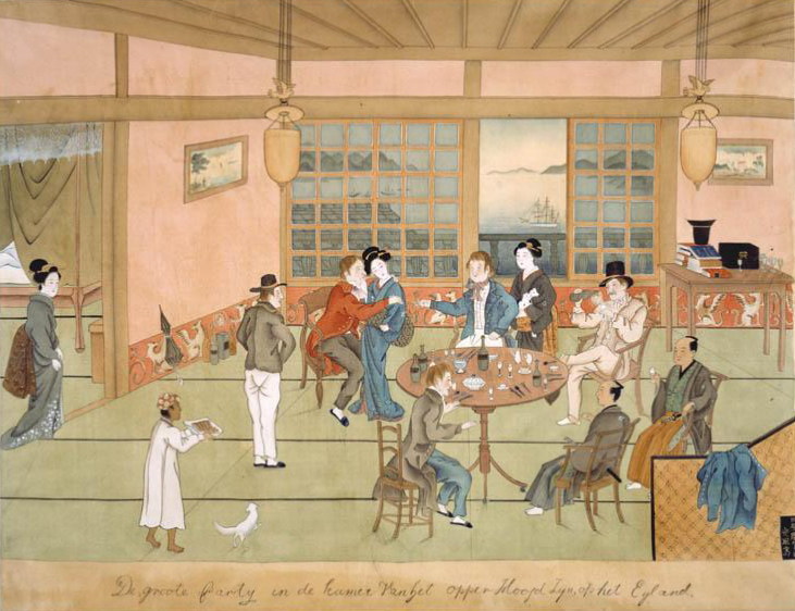 Dejima: De grote partij in de kamer van het opperhoofd op het Eiland (The big party in the room of the chief on the island