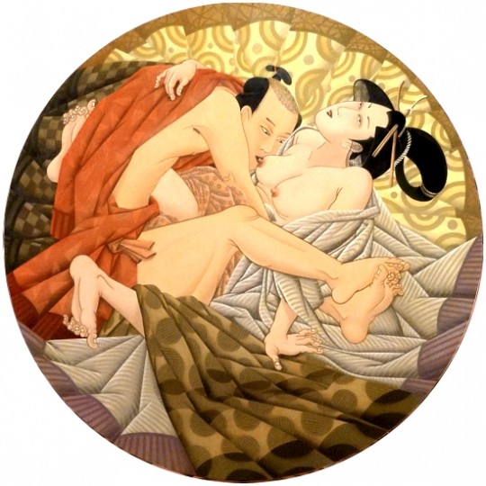 shunga plate portraying nipple sucking inspired by Utamaro - fernando bellver