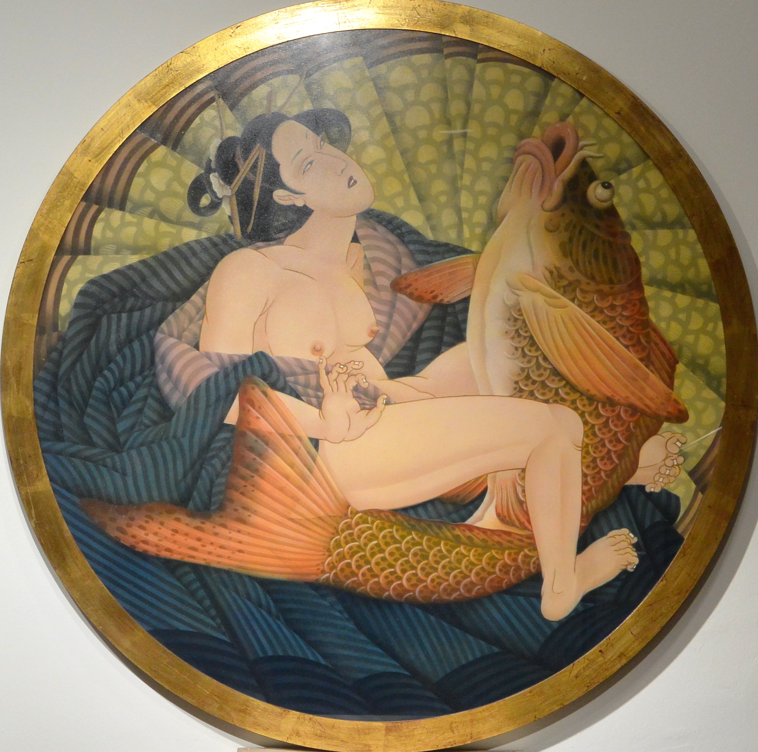 shunga plate portraying a sensual geisha with a koi carp by fernando bellver