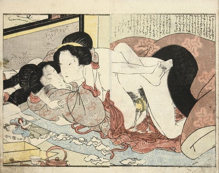 Two copulating females using a tagaigata by Utagawa Kuninao