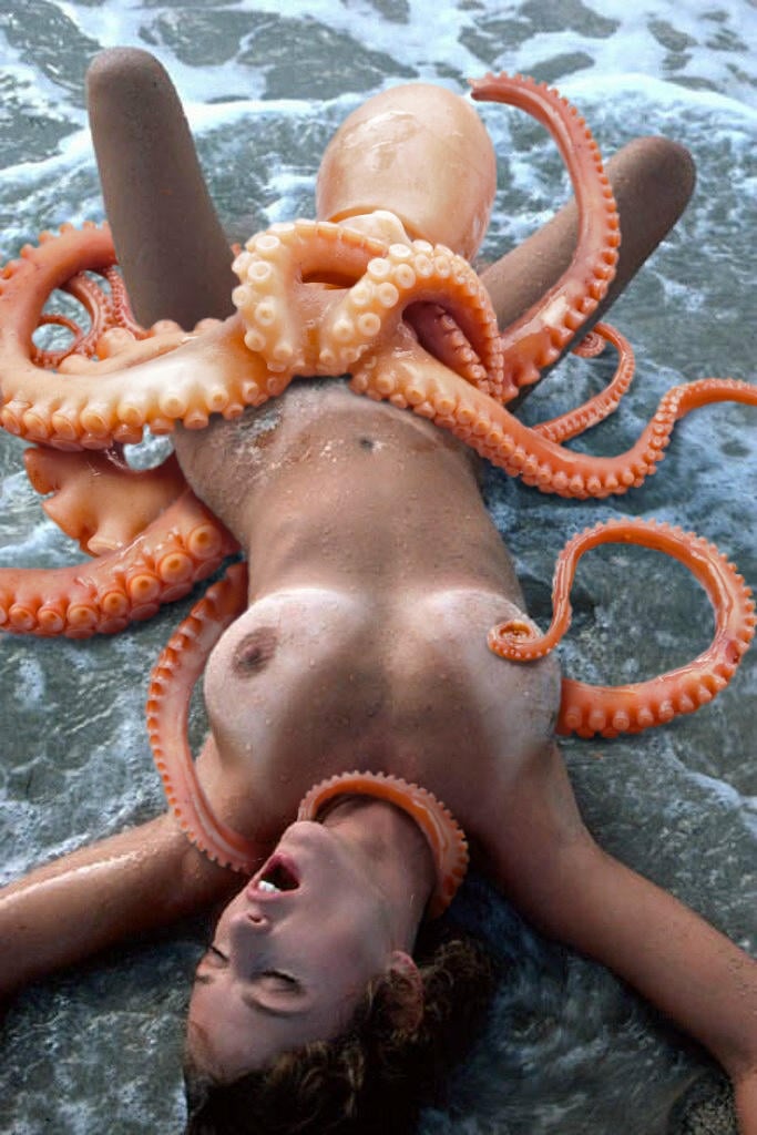photograph with orange octopus and orgasmic nude female by Shazycrit