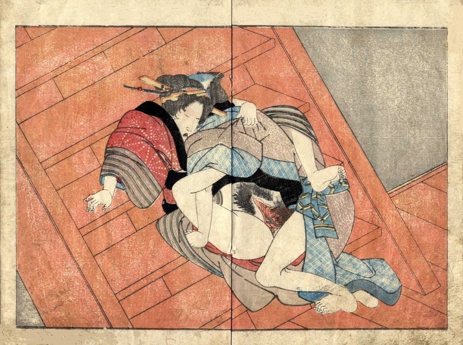 couple making love on the stairs by Toyokuni