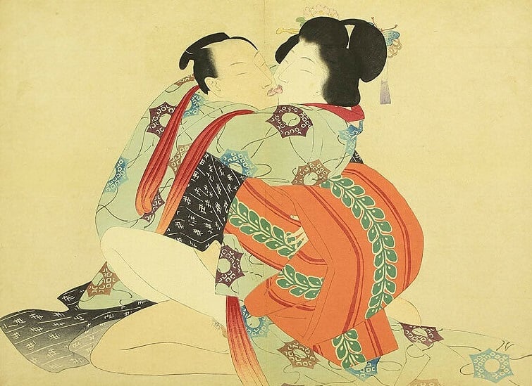Takeuchi Keishu print of a married intimate couple in the 