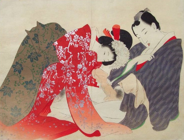Design from Takeuchi Keishu's Cherry Blossom at Night with young passionate couple