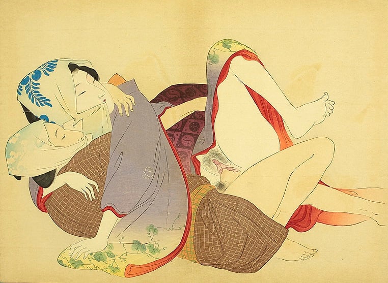  Two sensual lovers wearing a scarf by Takeuchi Keishu